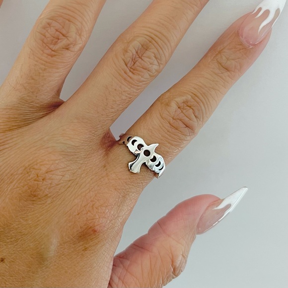 Sterling silver phases of the moon on eagle ring, moon ring, eagle ring, bird - Picture 2 of 10